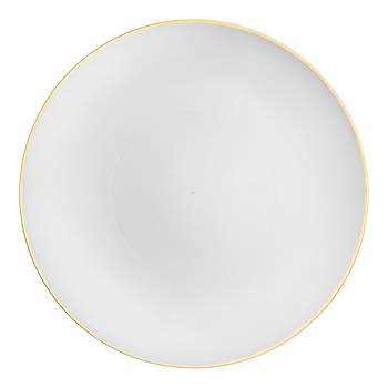 Smarty Had A Party 10.25" White with Gold Rim Organic Round Disposable Plastic Dinner Plates (120 Plates)