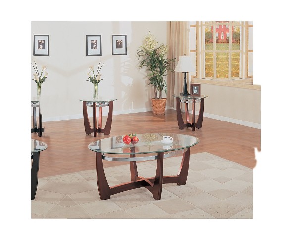 3 Piece Baldwin Pack Coffee End Table Set Walnut and Clear Glass - ACME