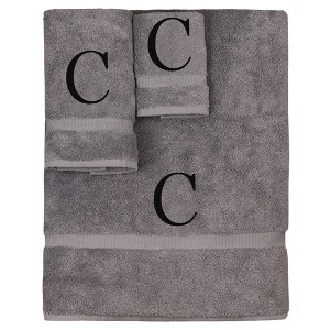 BC BARE COTTON Monogrammed Towel Set, Personalized Gift, Set of 3 - Gray - Black Block - 1 of 4