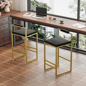 SKRAN Modern Bar Stools Upholstered Velvet Set of 2 With Footrest & Back Support Durable For Entertainment Or Daily Use - 1 of 4