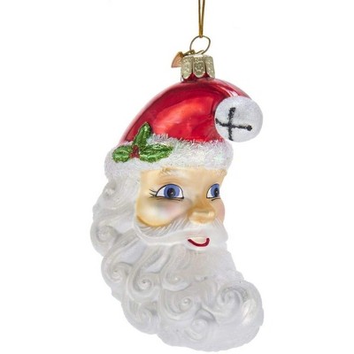 Kurt Adler Noble Gems Glass Ornament for Christmas Tree, Santa Moon Face