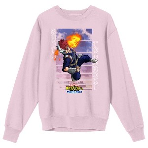 My Hero Academia: You're Next (Movie 4) - Shoto Todoroki, Logo text, Sky Background on Cradle Pink Adult Crew Neck Sweatshirt - 1 of 2