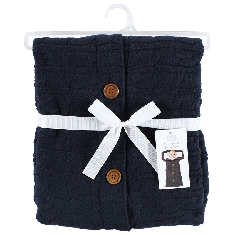 Hudson Baby Infant Boy Faux Shearling Knitted Baby Lounge Stroller Wrap Sack, Navy, One Size, 3 of 5