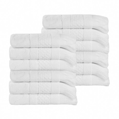 Zero Twist Cotton Ribbed Modern Geometric Border Face Towel Washcloth Set  Of 12, White - Blue Nile Mills : Target