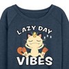 Women's - Pokémon - Lazy Day Vibes Meowth Lightweight French Terry Wide Neck Long Sleeve Shirt - 2 of 4
