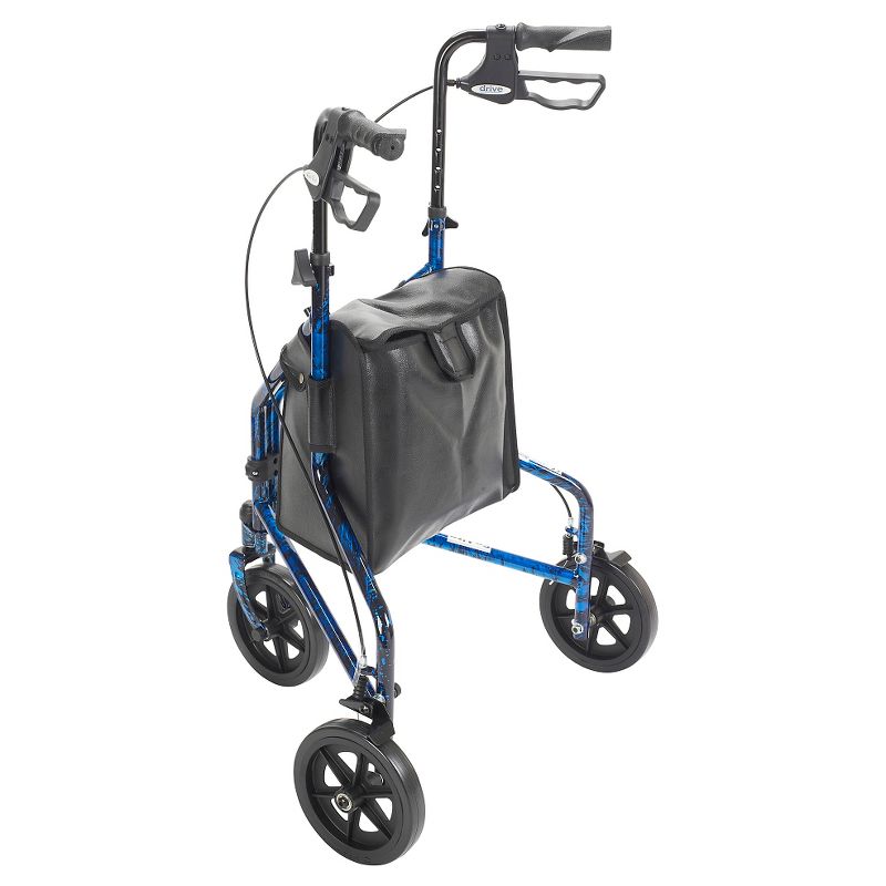 Drive Medical 3 Wheel Walker Rollator with Basket Tray and Pouch, Flame Blue, 3 of 8