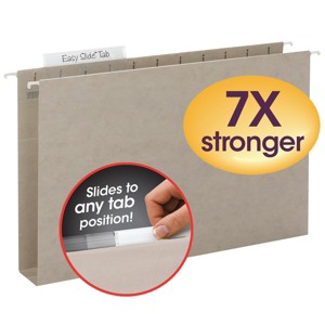 Smead TUFF  Hanging Box Bottom Folder with Easy Slide  Tab, 2" Expansion, Legal Size, Steel Gray, 18 Per Box (64340) - 1 of 4