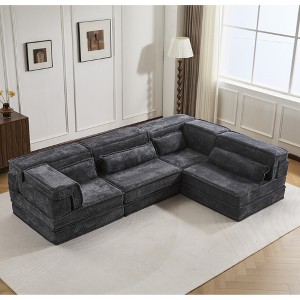 Circle Fleece Compression Mahjong Convertible L-Shaped Sectional Sofas Bed with 4 Pillows and No Assembly Required - 1 of 4