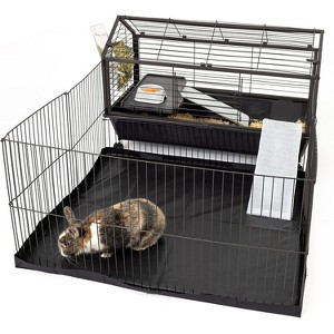 Midlee Small Animal Guinea Pig House and Habitat Canvas Bottom Water Bottle Feeder with Playpen - 1 of 3
