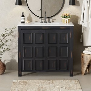 ChicFurnit 24/30/36 Inch Bathroom Vanity with Sink Retro Bathroom Storage Cabinet with Soft Close Door Ceramic Sink for Bathroom, 18.3"*24"*33.8" - 1 of 4