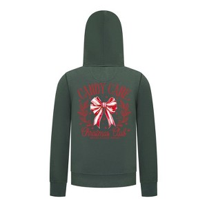 Everyday Kids Christmas Collection Candy Cane Christmas Club Girls Zip Up Hoodie – Holiday Sweatshirt - Green - 1 of 1