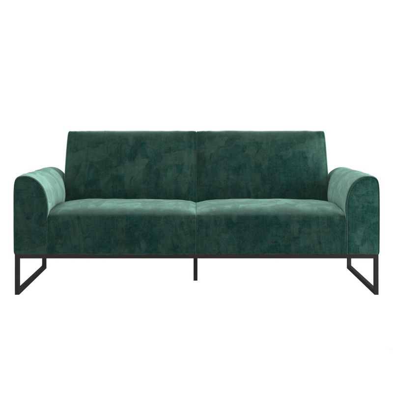 Adley Velvet Fabric Coil Futonwith Metal Base Teal - CosmoLiving by Cosmopolitan, 1 of 13