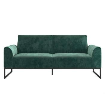 Adley Velvet Fabric Coil Futonwith Metal Base Teal - CosmoLiving by Cosmopolitan