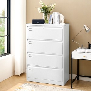 Flora 4 Drawer Metal Label Frame Filing Cabinet with Secure Locking Mechanism| ART OF LIVING DESIGNS-White - 1 of 4
