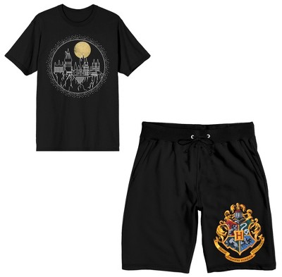 Harry Potter Hogwarts Castle Moonlight Men's Short Sleeve Shirt & Sleep Shorts Set