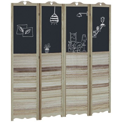 NicBex 5.6' Tall 4-panel Pegboard Display Room Divider Folding Privacy Screen Freestanding Wall Partition with Black Boards for Home & Office, White