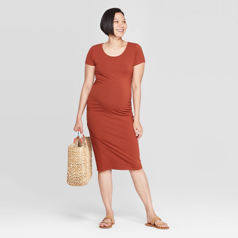 Short Sleeve Shirred T-Shirt Maternity Dress - Isabel Maternity by Ingrid & Isabel Brown XXL was $24.99 now $10.0 (60.0% off)