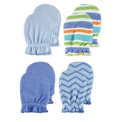 Image of Luvable Friends Baby Boy Cotton Scratch Mittens 4pk, Blue Solid, One Size