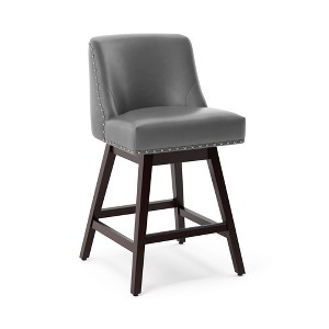 Arceso 26 Inch Bar Stools, 1pc Swivel Counter Stools with Back, Upholstered Barstools, Solid Wood Legs with Footrest - 1 of 4