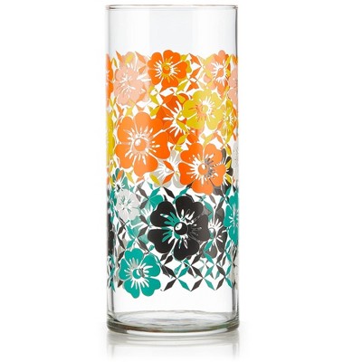 Libbey Retro Floral Design Colorful Glass Set, 16 oz, Set of 4
