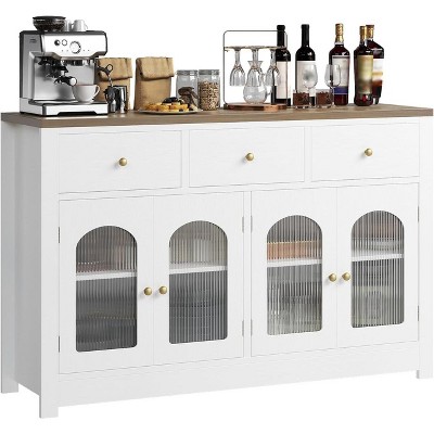55'' Sideboard Buffet Cabinet, With Adjustable Shelves,3 Drawers and 4 Doors, Wine Storage Buffet Coffee Bar for Dining Room Living Room