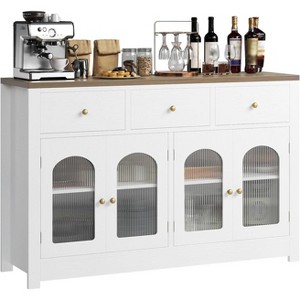 55'' Sideboard Buffet Cabinet, With Adjustable Shelves,3 Drawers and 4 Doors, Wine Storage Buffet Coffee Bar for Dining Room Living Room - 1 of 4