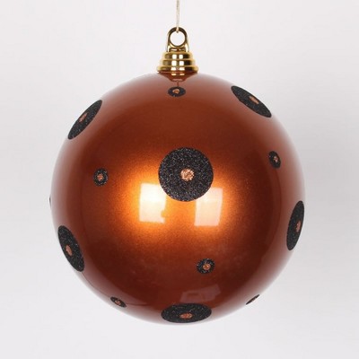 Vickerman 2-Finish Brown and Black Polka Dots Shatterproof Christmas Ball Ornament 8" (200mm)