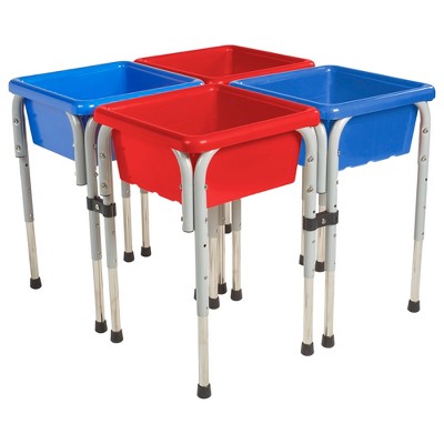 ECR4Kids 4-Station Sand and Water Adjustable Activity Play Table Center with Lids, Square, Red/Blue