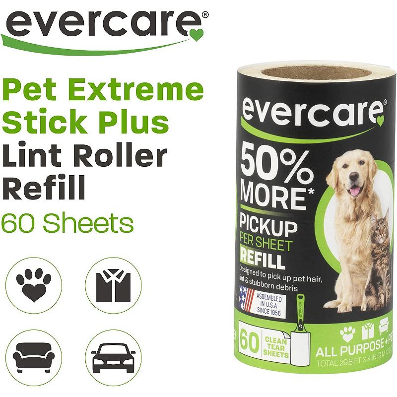 Evercare Pet Hair Extra Sticky Lint Roller with 2 Refills, New Ergo Grip, 220 Total Sheets, 3 of 8