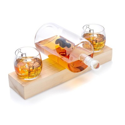 JoyJolt Hammer Crystal Whiskey Decanter Set with Glasses Set of 4 Decanter Set