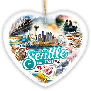 Unique Seattle Watercolor Ceramic Ornament, Washington State Souvenir and Christmas Decor| OrnamentallyYou - 1 of 4
