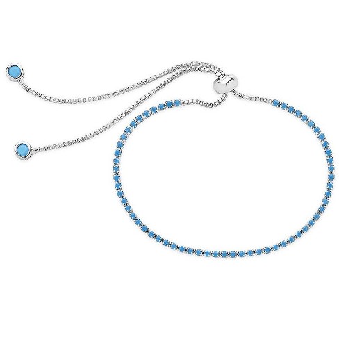 SHINE by Sterling Forever Adjustable CZ Slider Bracelet Turquoise Silver