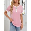 Women's Casual Henley Short Sleeve Ribbed Top with Contrast Trim - 3 of 4