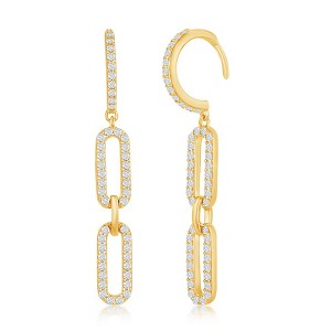 Bella Silver Sterling Silver, Double Link CZ Paperclip Earrings - Gold Plated - Gold - 1 of 2