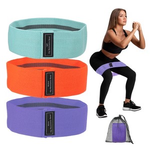 Unique Bargains Elastic Non-Slip Exercise Loops with Bag and Instruction Booty Resistance Bands 3 Pcs - 1 of 3