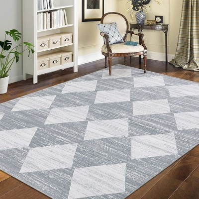 Modern Geometric Distressed Area Rug Diamond Lattice Rug Washable Rugs for Living Room Bedroom