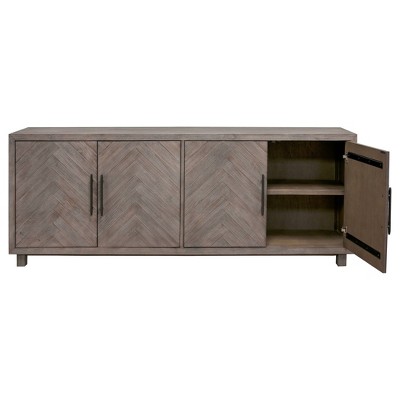 80" Gray Wood TV Console with Herringbone Doors