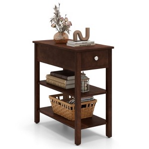 Tangkula Narrow End Tables w/Drawer Shelves & Rubber Wood Legs Sofa Side Table - 1 of 4