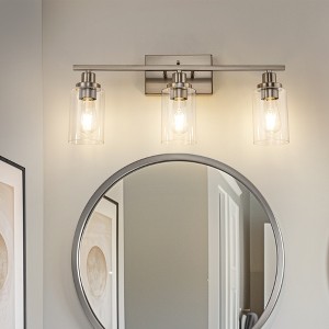 DORESshop 24 in. 3-Light Industrial Brushed Nickel Vanity Light Fixtures for Bathroom with Clear Glass Shades - 1 of 4