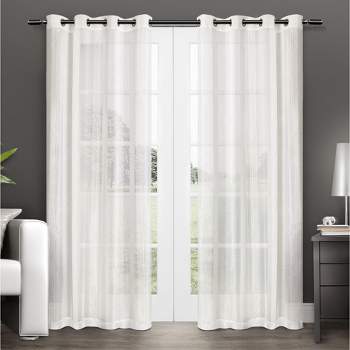 Exclusive Home Penny Sheer Embellished Stripe Grommet Top Curtain Panel Pair