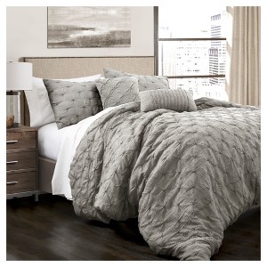 Gray Ravello Pintuck Comforter Set 5pc (King) - Lush Decor