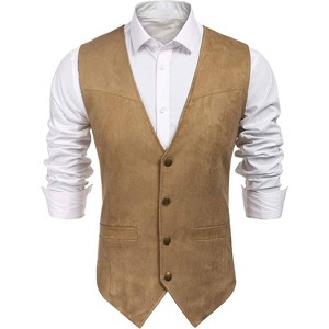 COOFANDY Men's Suede Leather Vest Cowboy Western Waistcoat Casual Slim Fit Suit Vest - 1 of 4