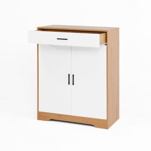 VANIRROR 4-Tier Freestanding Shoe Cabinet with 1 Drawer, Wooden Storage with 2 White Doors & Adjustable Shelves, Entryway & Hallway Organizer - 1 of 4