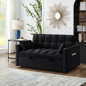 TiramisuBest 4-in-1 Loveseat Sofa Bed with Armrests & Storage Pockets,Black Velvet - 1 of 4