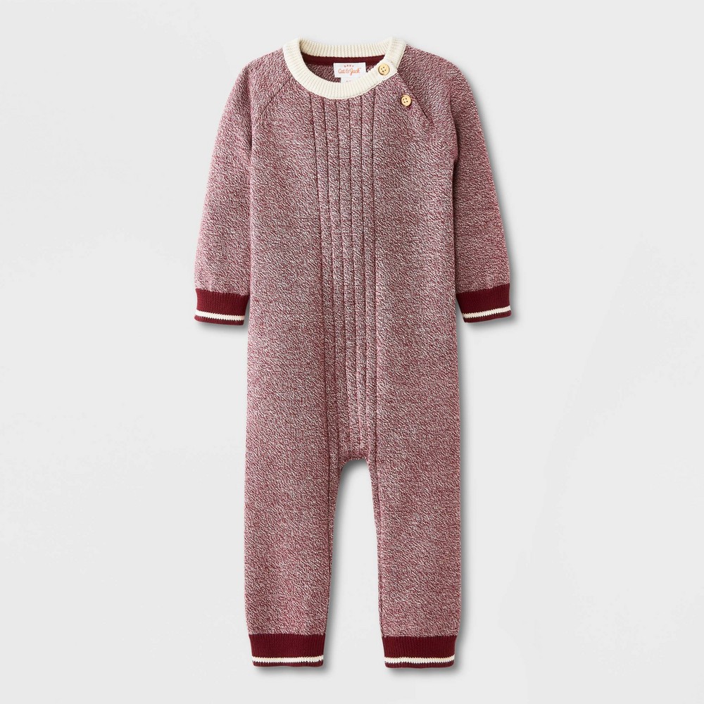 Size 12 M/ Baby Boys' Sweater Romper - Cat & Jack Maroon 12M, Red