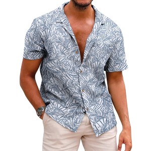 COOFANDY Men's Hawaiian Floral Shirts Cotton Linen Button Down Tropical Holiday Beach Shirts S-XXXL - 1 of 4