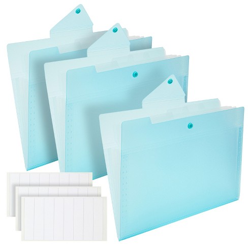 Plastic Paper Organizer Folder with Labels 2 Pack Expanding File Folders Cute Folders with 5 Pockets for School Home Work Office Letter A4 Paper Expanding Folder with Snap Closure Black & Blue 