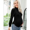 Coolmee Women's Maternity Shirt Long Puff Sleeve Top Mock Neck Ribbed Knit Ruched Side Blouse - 3 of 4