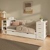 Twin Size Daybed with Storage, Built-In Desk & Charging Station, Wooden Bed with Side Shelves & Drawers/Trundle - ModernLuxe - 3 of 4