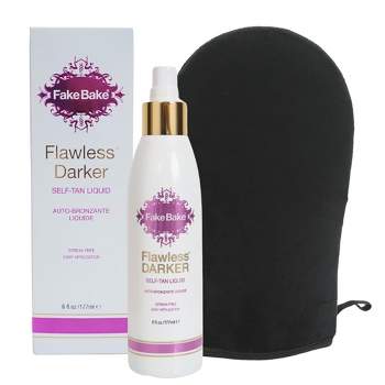 Fake Bake FLAWLESS DARKER Self-Tan Liquid (6 oz) - Application Mitt Included | Sunless Tanner for Long-Lasting Natural Skin Glow